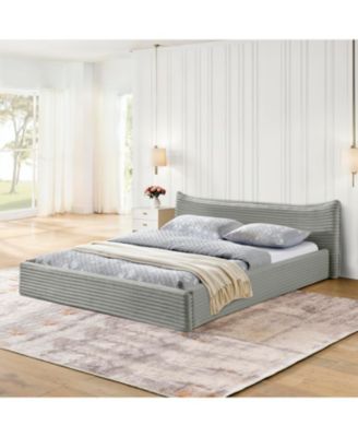 Upholstered Platform Bed Frame - Curved Headboard, No Box Spring-Grey