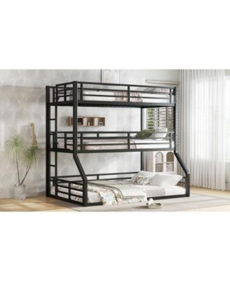Triple Bunk Bed, Twin/Twin/Full XL, Metal, Black