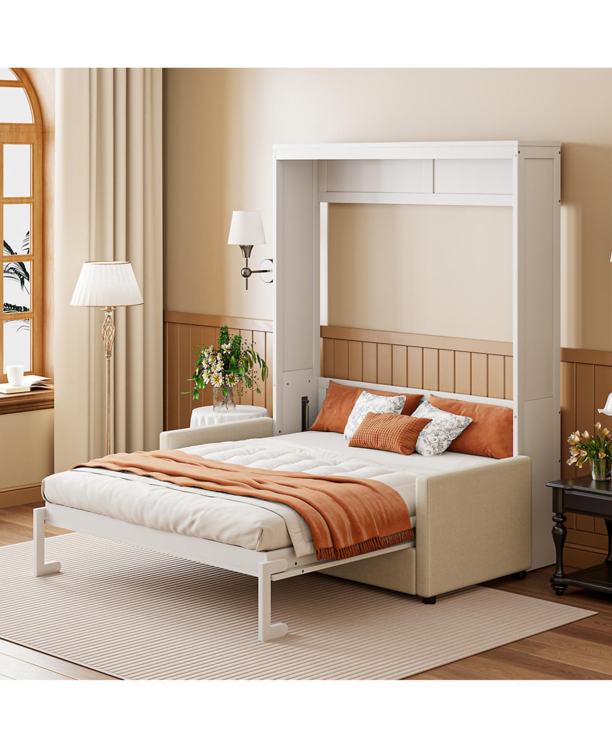 Streamdale Furniture Full Size Murphy Bed Wall Bed with Cushion, White