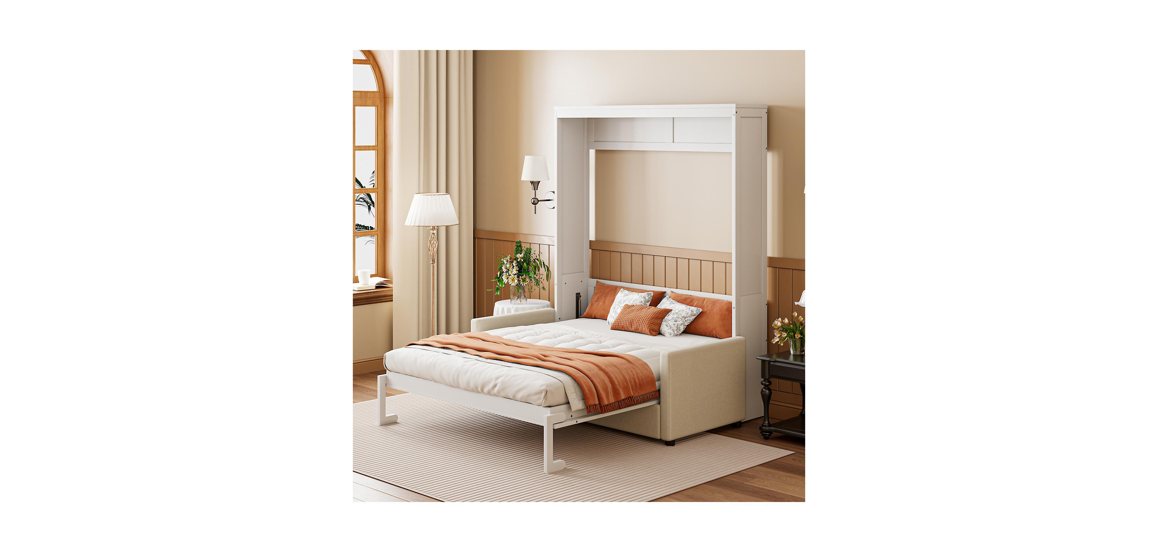 Streamdale Furniture Full Size Murphy Bed Wall Bed with Cushion, White