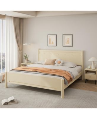  King Size Wood Platform Bed Frame with Headboard and Wooden Slat Support