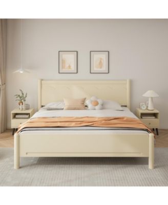  King Size Wood Platform Bed Frame with Headboard and Wooden Slat Support