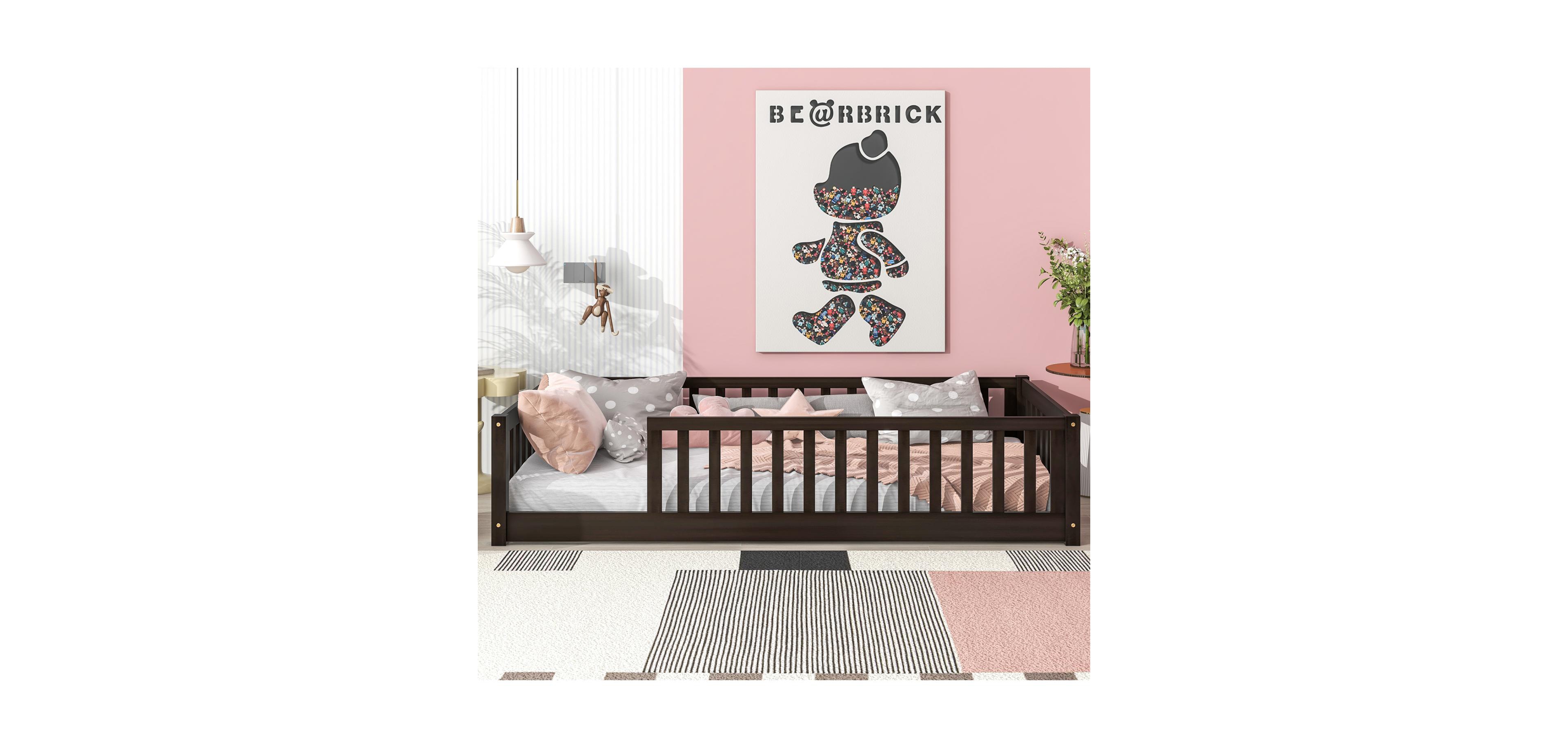 Streamdale Furniture Twin Floor Bed with Fence