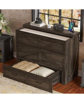 Farmhouse Murphy Bed with Charging Station & Storage Drawer