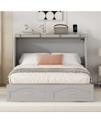  Murphy Bed with Drawer, USB Ports, Pulley Design - Gray