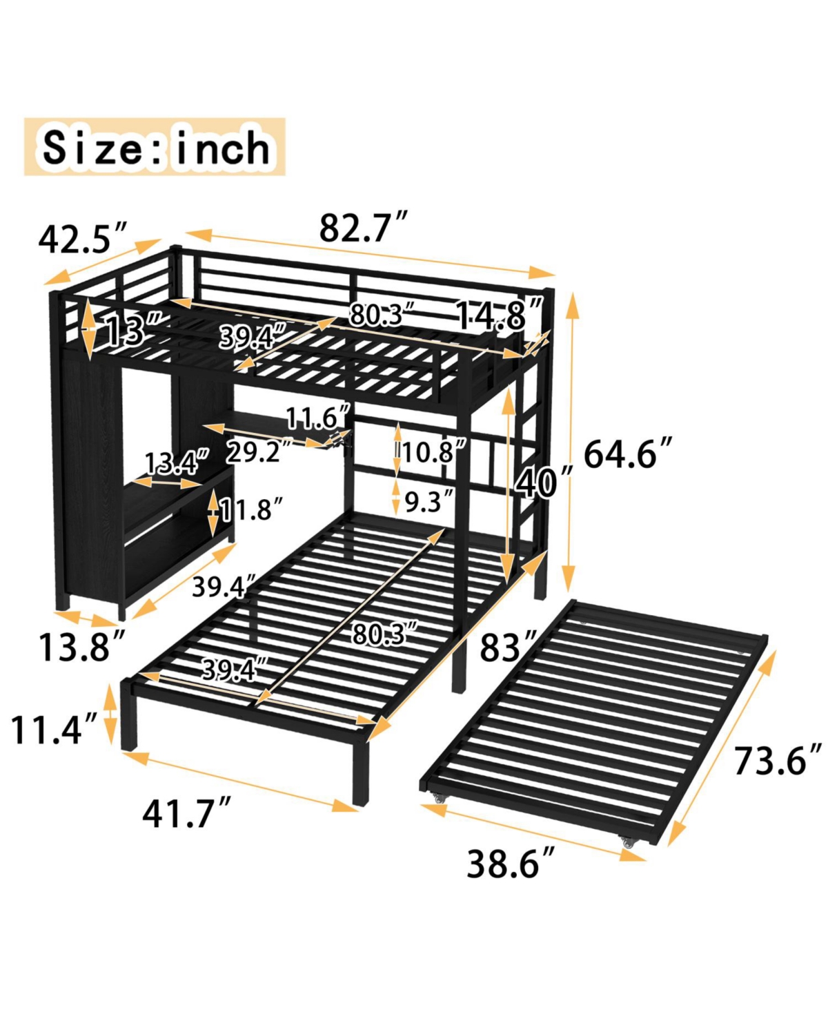 Streamdale Furniture + Twin over Twin + Wood/Metal (if material is specified) + Trundle, Desk & Wardrobe + Bunk Bed