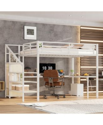 Queen Loft Bed with Desk, Wardrobe, Shelf & LED