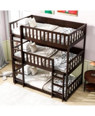 Twin Triple Bunk Bed, Ladders, Guardrails, Espresso