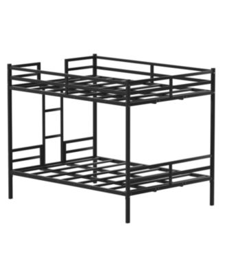Queen Bunk Bed, Metal Bed Frame with Full-Length Guardrail and Ladder, Black