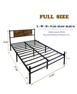 Full Size Metal Bedframe with Wood Panel Headboard