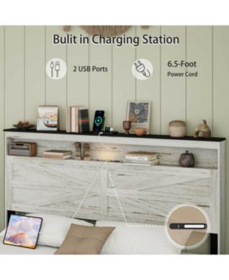  LED Platform Bed Frame with Charging & Storage