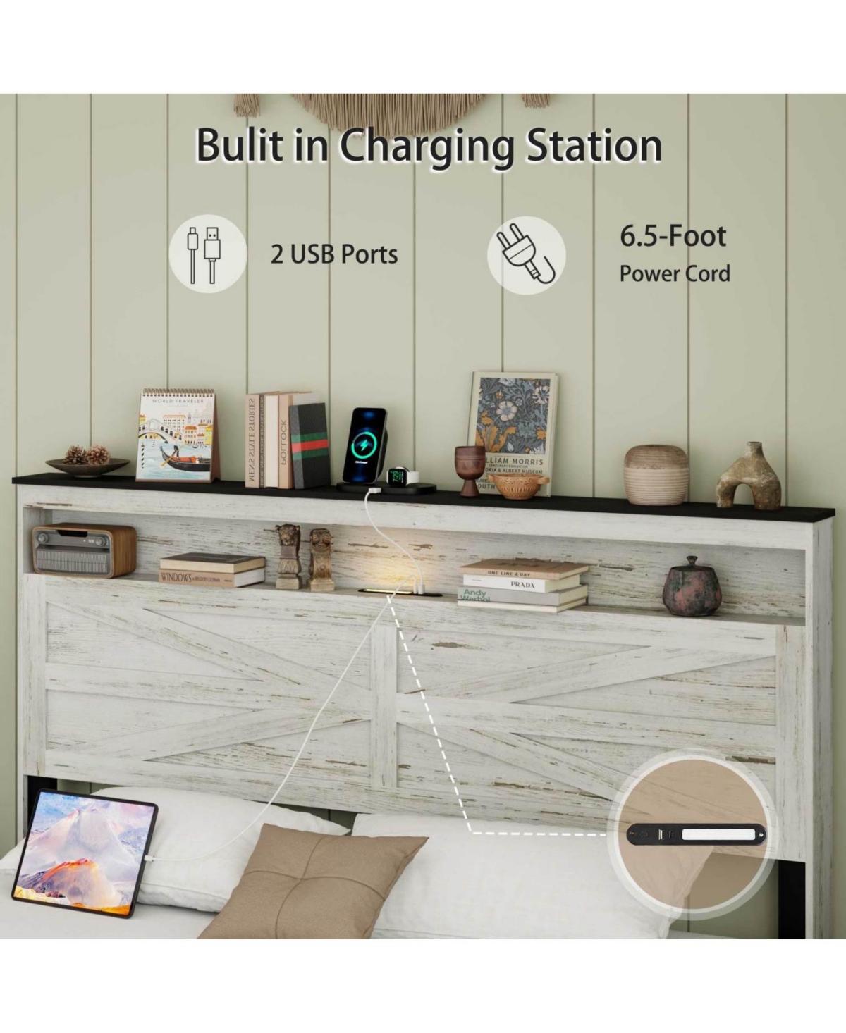 Streamdale Furniture Led Platform Bed Frame with Charging & Storage