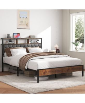 Queen Bed Frame Headboard, USB Ports, Under-Bed Storage
