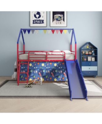 Jack Metal Twin Loft Bed w/ Slide & Curtain