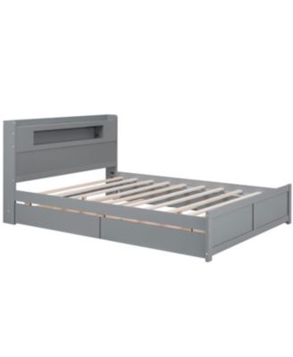 Queen Wood Platform Bed- LED, 2 Drawers & Trundle.