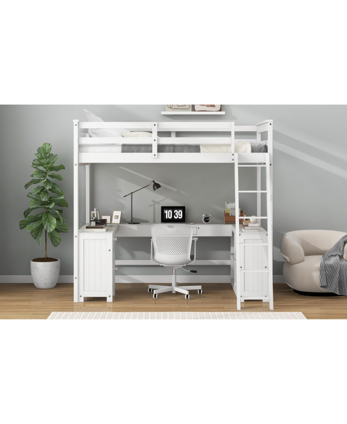 Streamdale Furniture Loft Bed with U-Desk, Drawers & Shelves