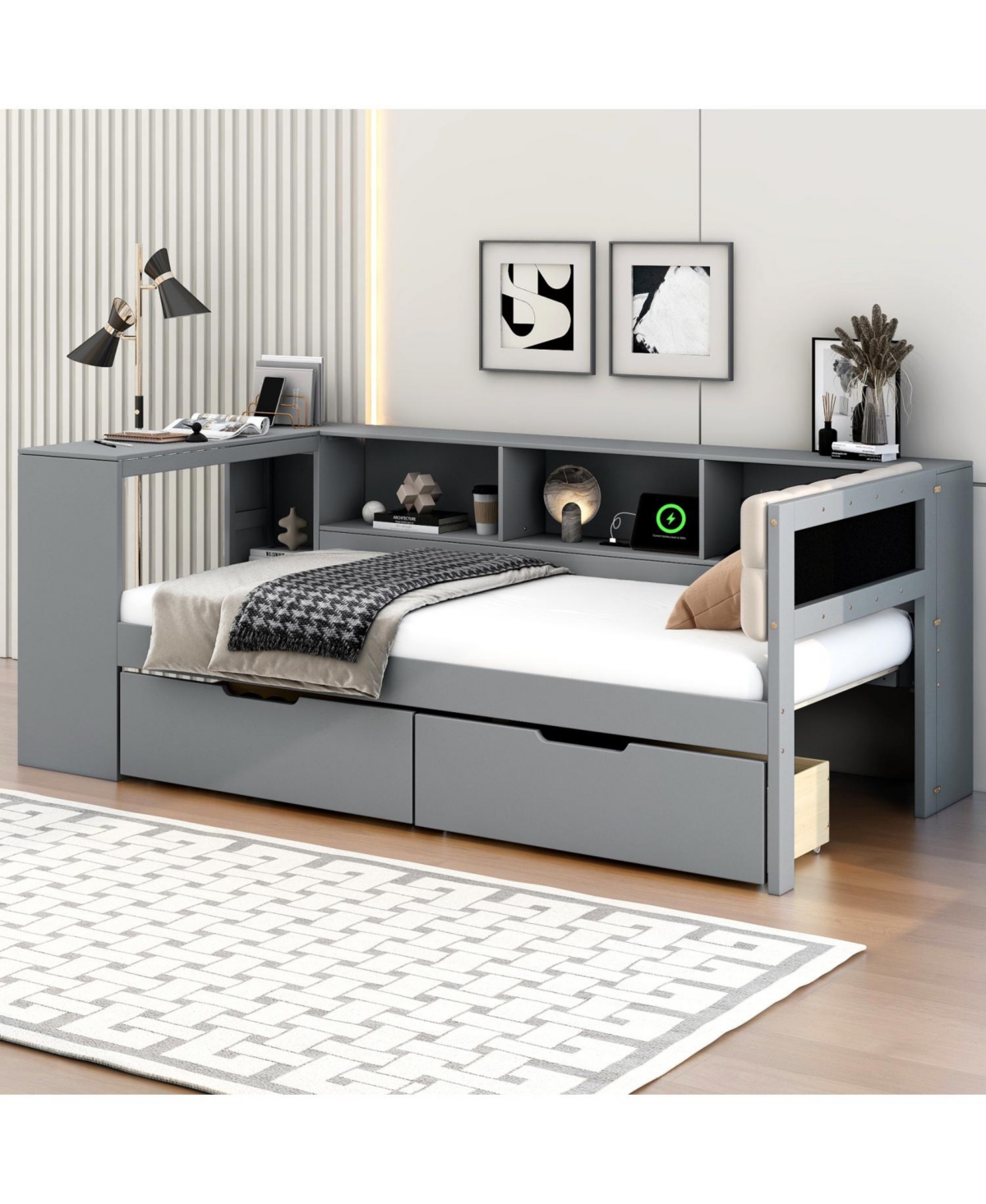 Streamdale Furniture Twin Platform Bed with Storage, Charging Station
