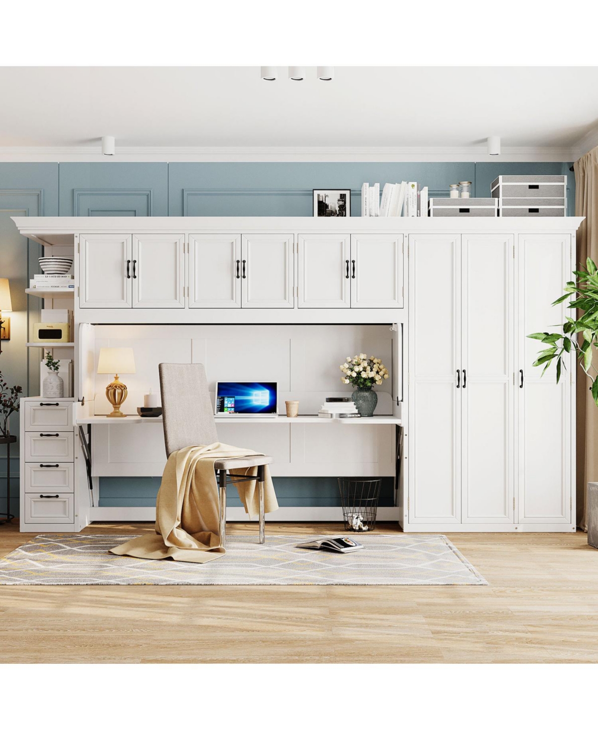 Streamdale Furniture Twin Size Murphy Bed Wall Bed with Wardrobe, Cabinet and Desk