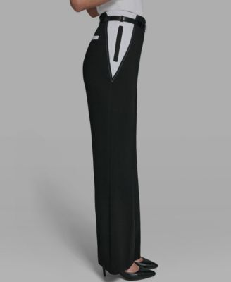 Women's Color Blocked Belted Straight Pants