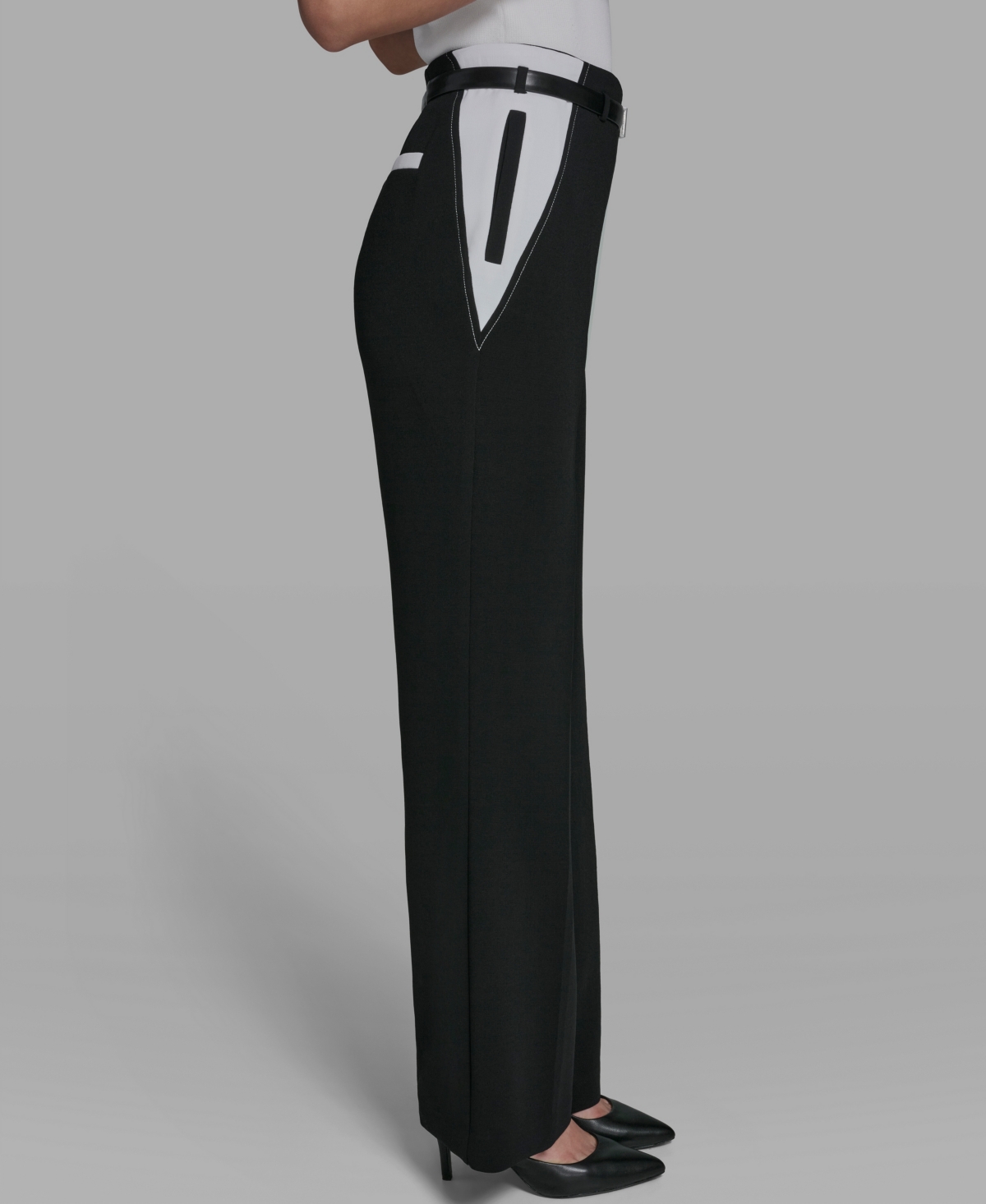Karl Lagerfeld Paris Women's Color Blocked Belted Straight Pants