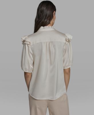 Women's Ruffle Shoulder V-Neck Top