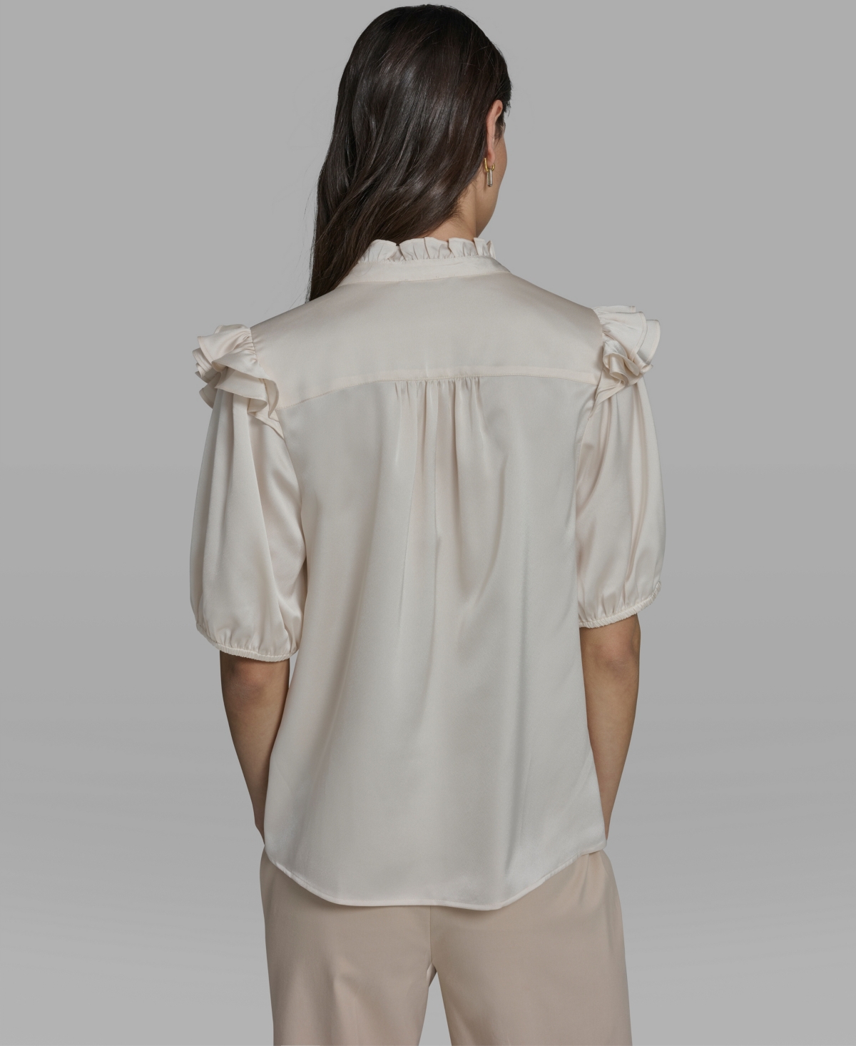 Karl Lagerfeld Paris Women's Ruffle Shoulder V-Neck Top