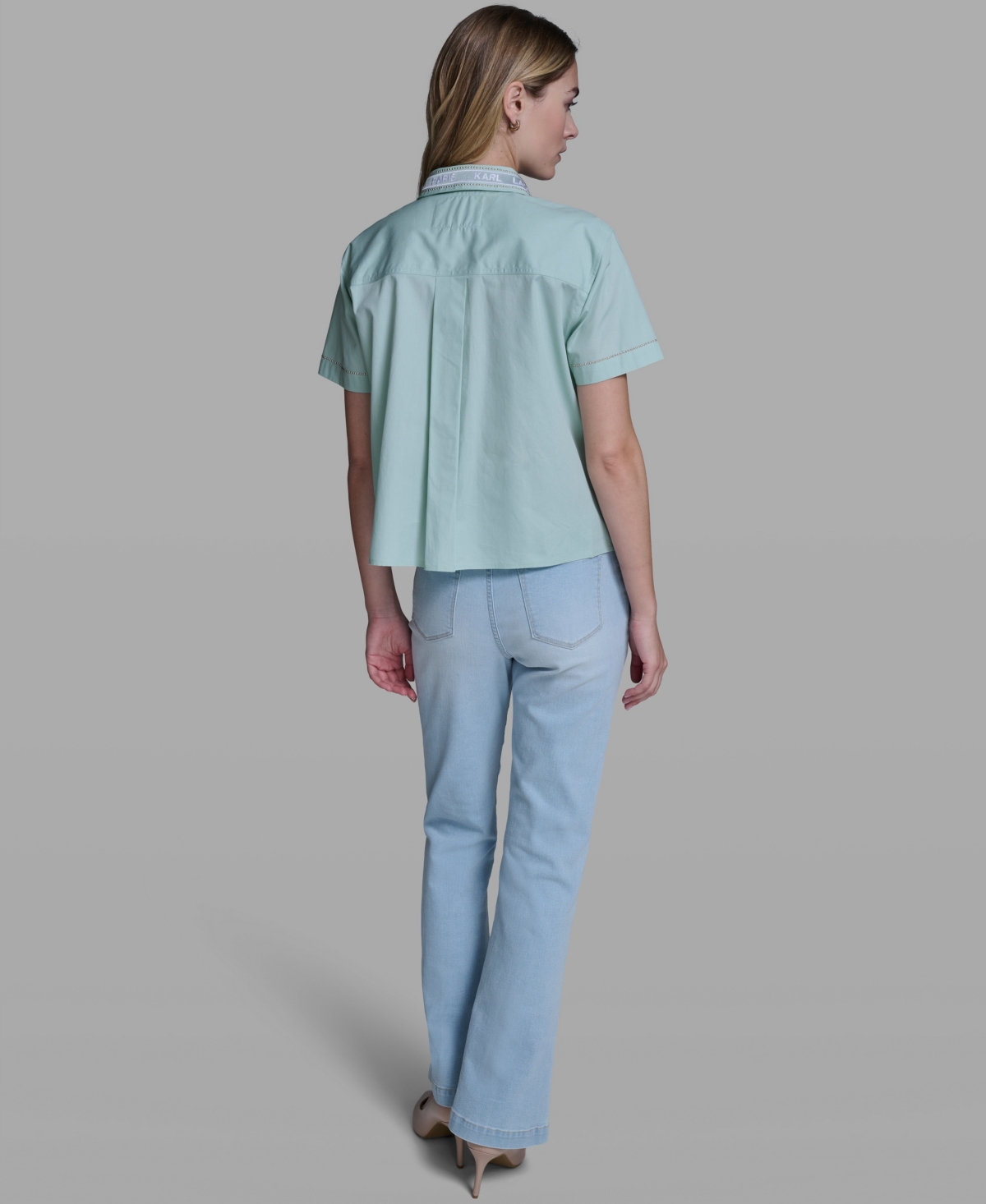 Karl Lagerfeld Paris Women's Short-Sleeve Collared Top