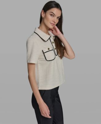 Women's Knit Henley with Framing Collared Top