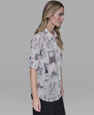Women's Printed Button-Front Blouse