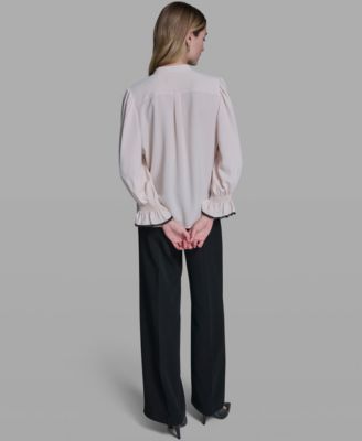 Women's Ruffle Lace Trim Long-Sleeve Blouse