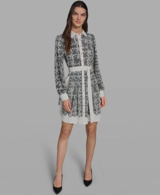 Women's Lace Print Collared Shirt Dress