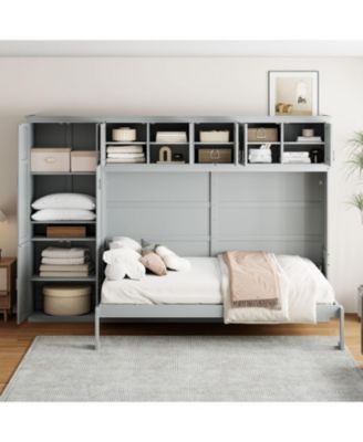 Queen Size Murphy Bed Wall Bed with Cabinets,Gray