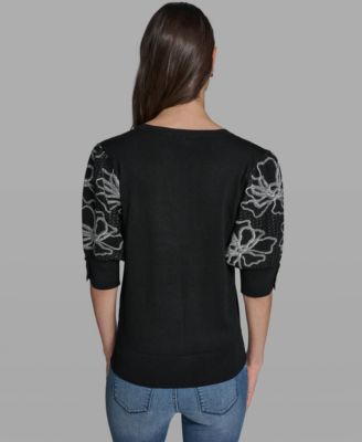 Women's Floral Short-Sleeve Sweater