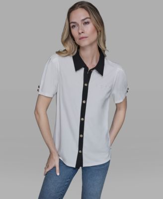 Women's Short-Sleeve Button-Front Top
