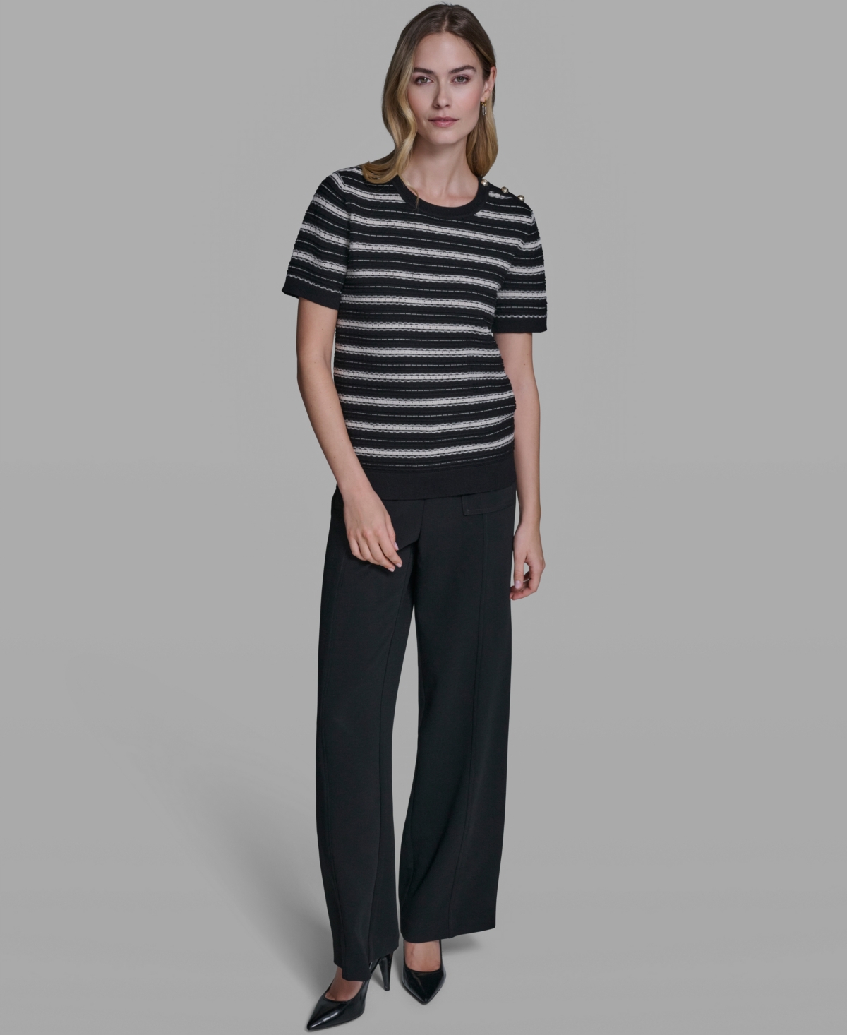 Karl Lagerfeld Paris Women's Striped Crewneck Sweater