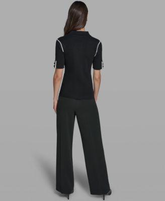 Women's Short-Sleeve Johnny Collar Sweater