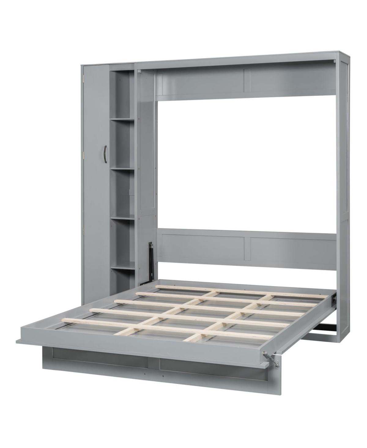 Streamdale Furniture Queen Size Murphy Bed Wall Bed with Shelves, Wardrobe and Led Lights,Gray