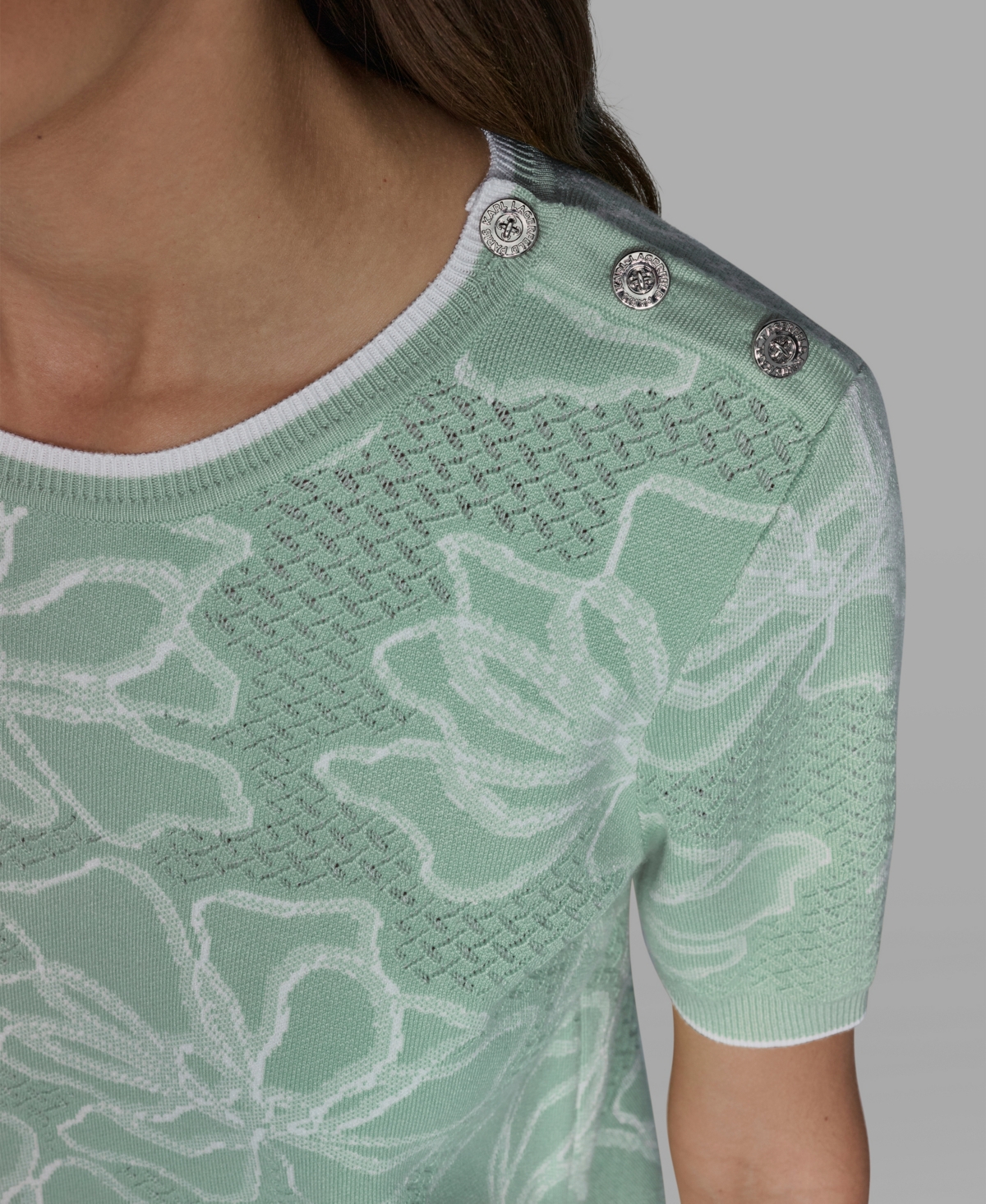 Karl Lagerfeld Paris Women's Flower Print Short-Sleeve Sweater