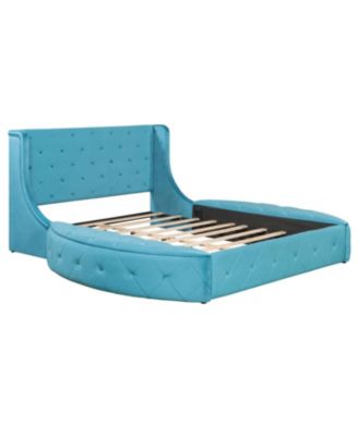  Queen Upholstered Platform Bed w/ Wingback, Drawer & Stools