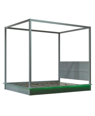 Queen Wood LED Canopy Bed, Platform, No Box Spring