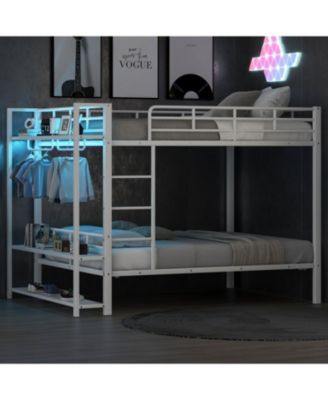 Twin Over Full Metal Storage & LED Light Bunk Bed