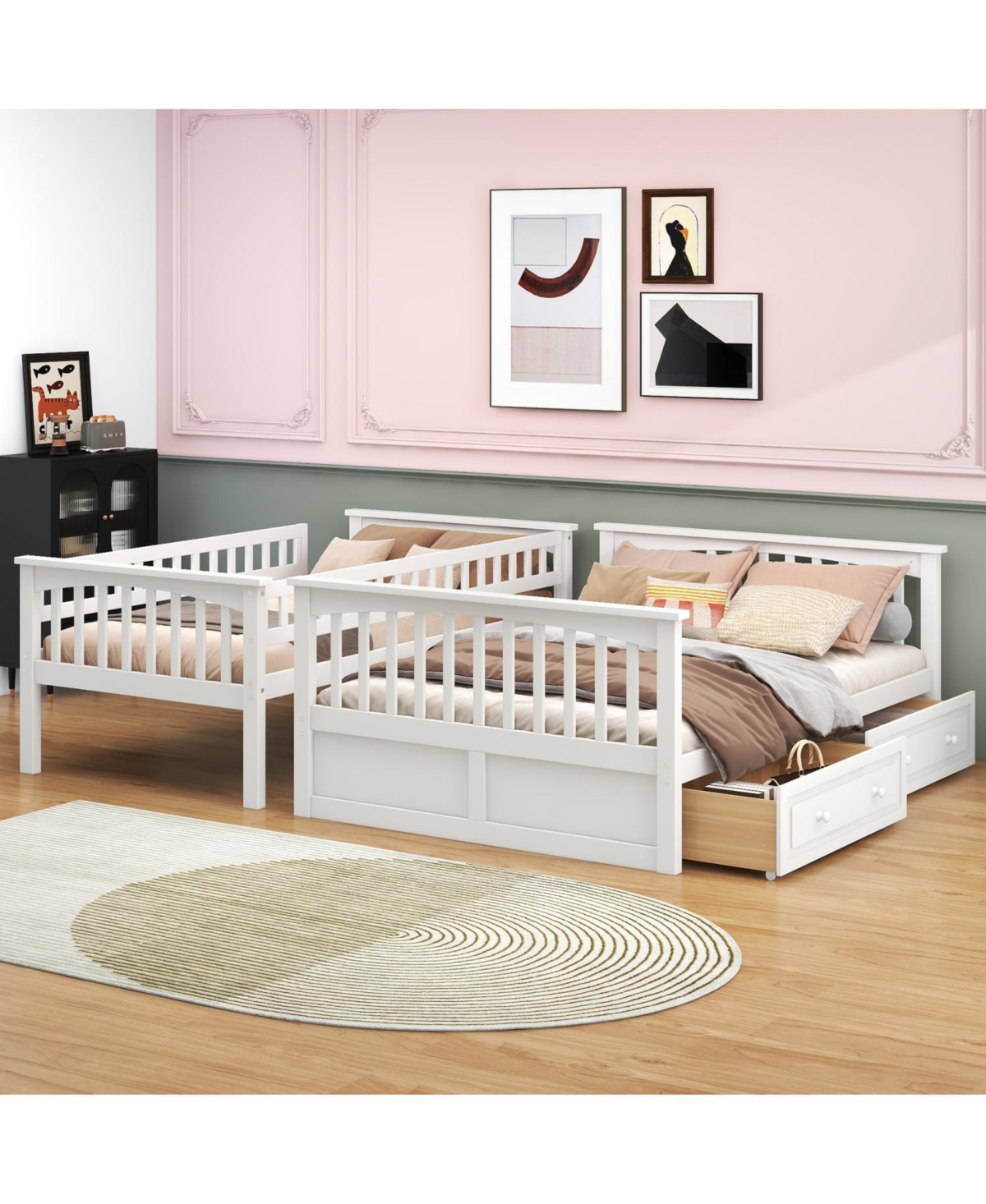 Streamdale Furniture Twin over Full Bunk Bed with Drawers, Convertible Beds, Gray