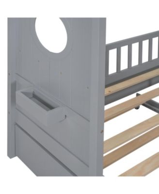 Wooden Full Size House Bed with Trundle & Shelf