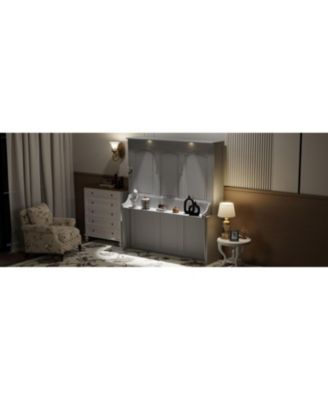 Queen Size Murphy Bed with Desk,LED Lights and USB Charging Station,Gray