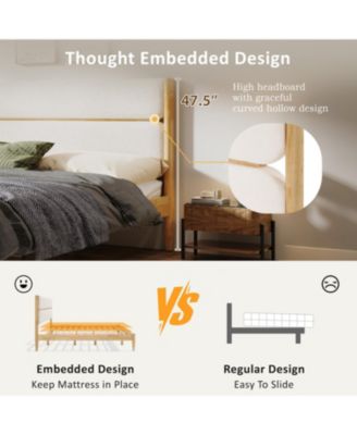 King Size Solid Wood Bed Frame With Fleece Upholstered Headboard