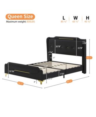 Queen Leather Bed Frame Wingback Headboard Platform Bed