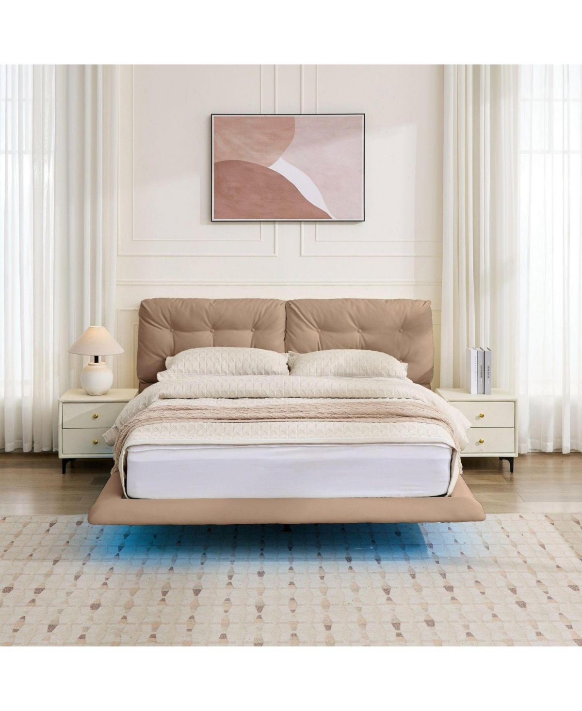 Streamdale Furniture Queen Upholstered Led Platform Bed