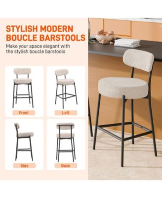 Bar Stools Set of 3, 24 Inches Modern Counter Height Bar Stools with Curved Back Metal Legs, Upholstered Tall Barstools