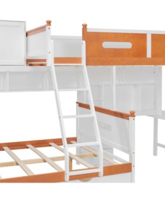 Twin Over Full Bunk Bed w/ Desk, Drawers, Shelves, Cabinet & LED Light