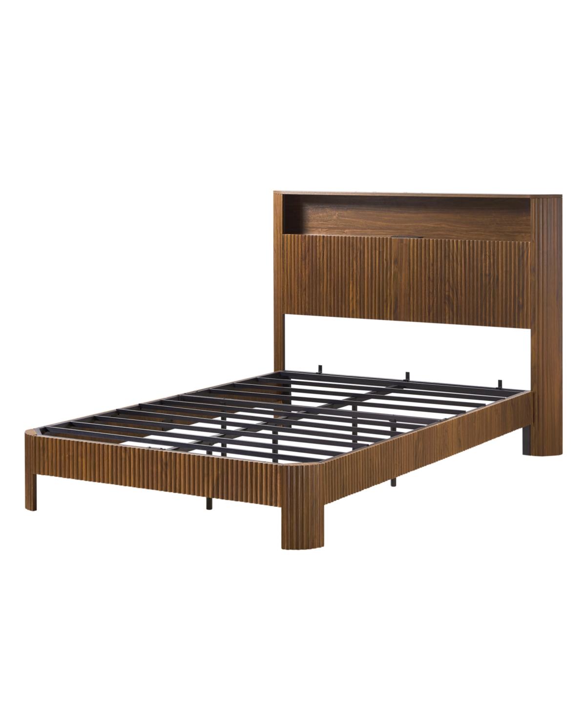 Streamdale Furniture Full Xl Bed Frame- Storage Headboard, Charging, Walnut